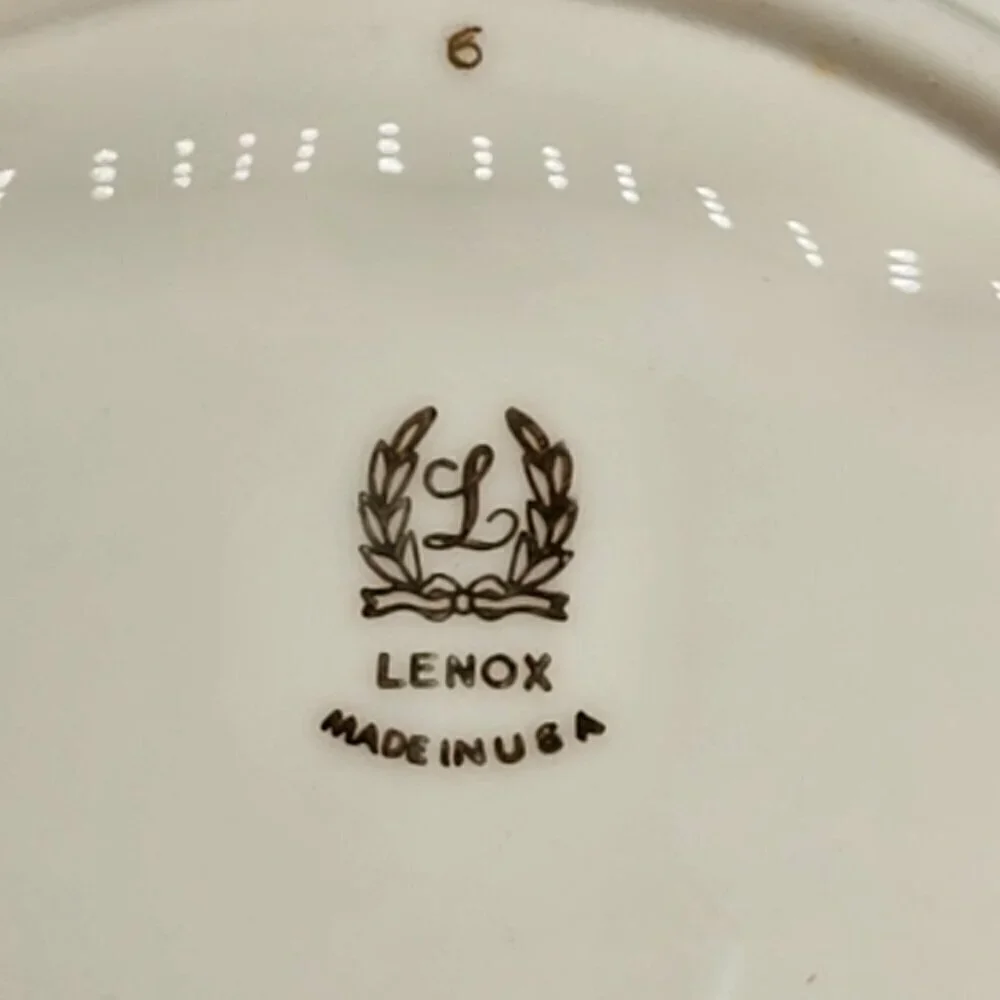 Lenox Vintage Ceramic Oval Serving Dish With Silver Trim and Textured Handles